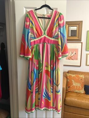 Flying Tomato Pink, Green & Blue Swirl Maxi Dress